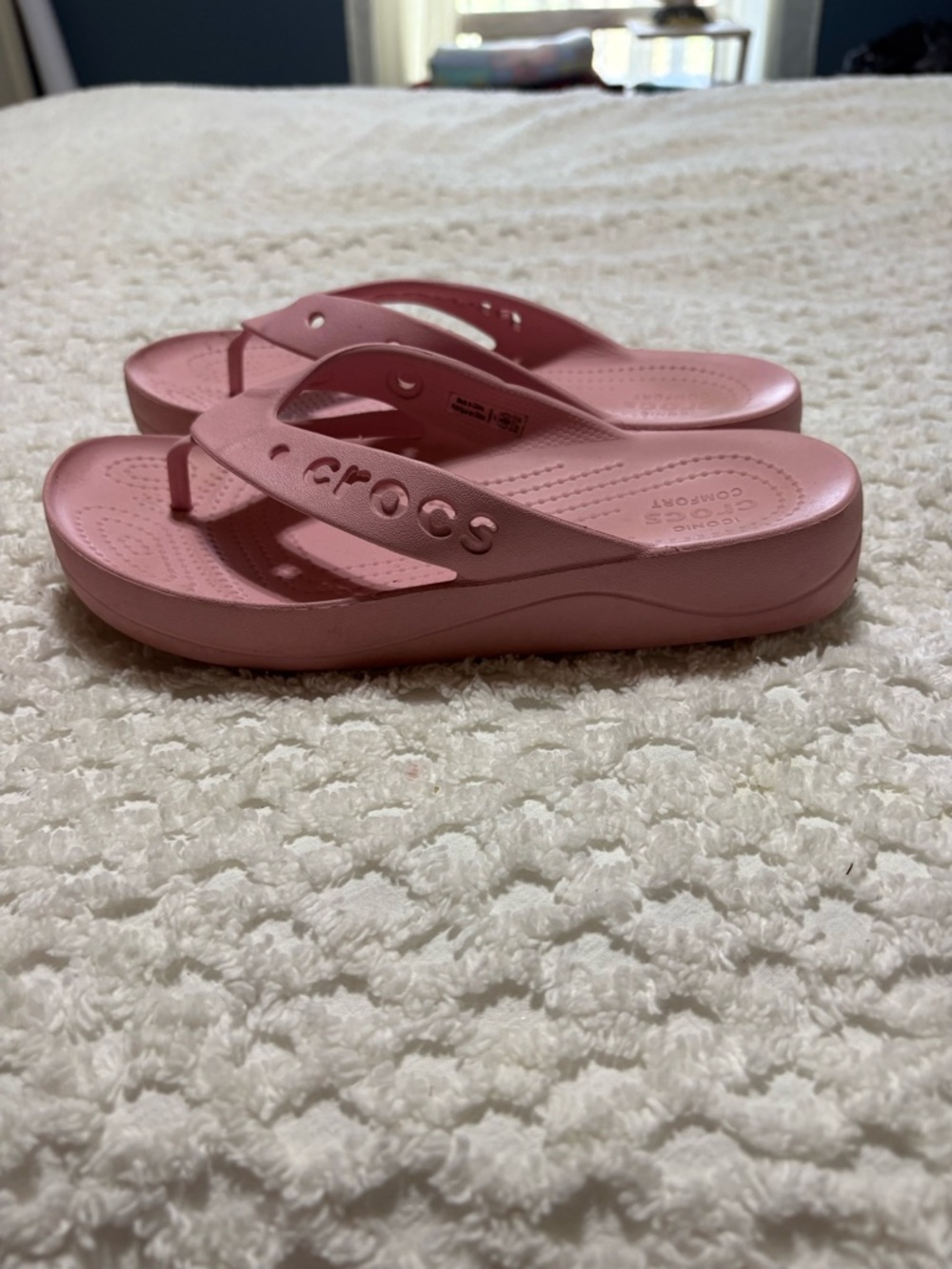 CROCS Pink Foam Flip Flop Sandals with Textured Footbed - Picture 2 of 5